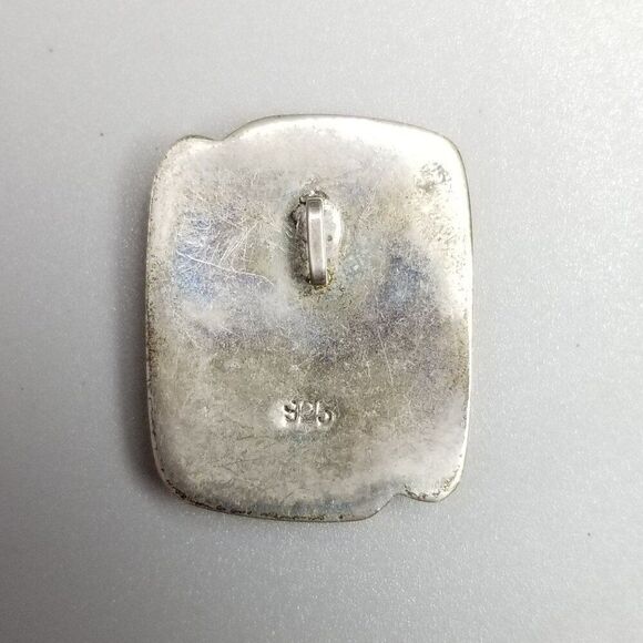 Vintage Sterling Silver Pendant, Puffy Wavy Rectangle, 925 Estate - Picture 3 of 8
